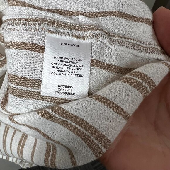 Nordstrom BP Tan & White Striped Button-Up Shirt | Long Sleeve Hi-Low Hem Size L - Picture 8 of 10